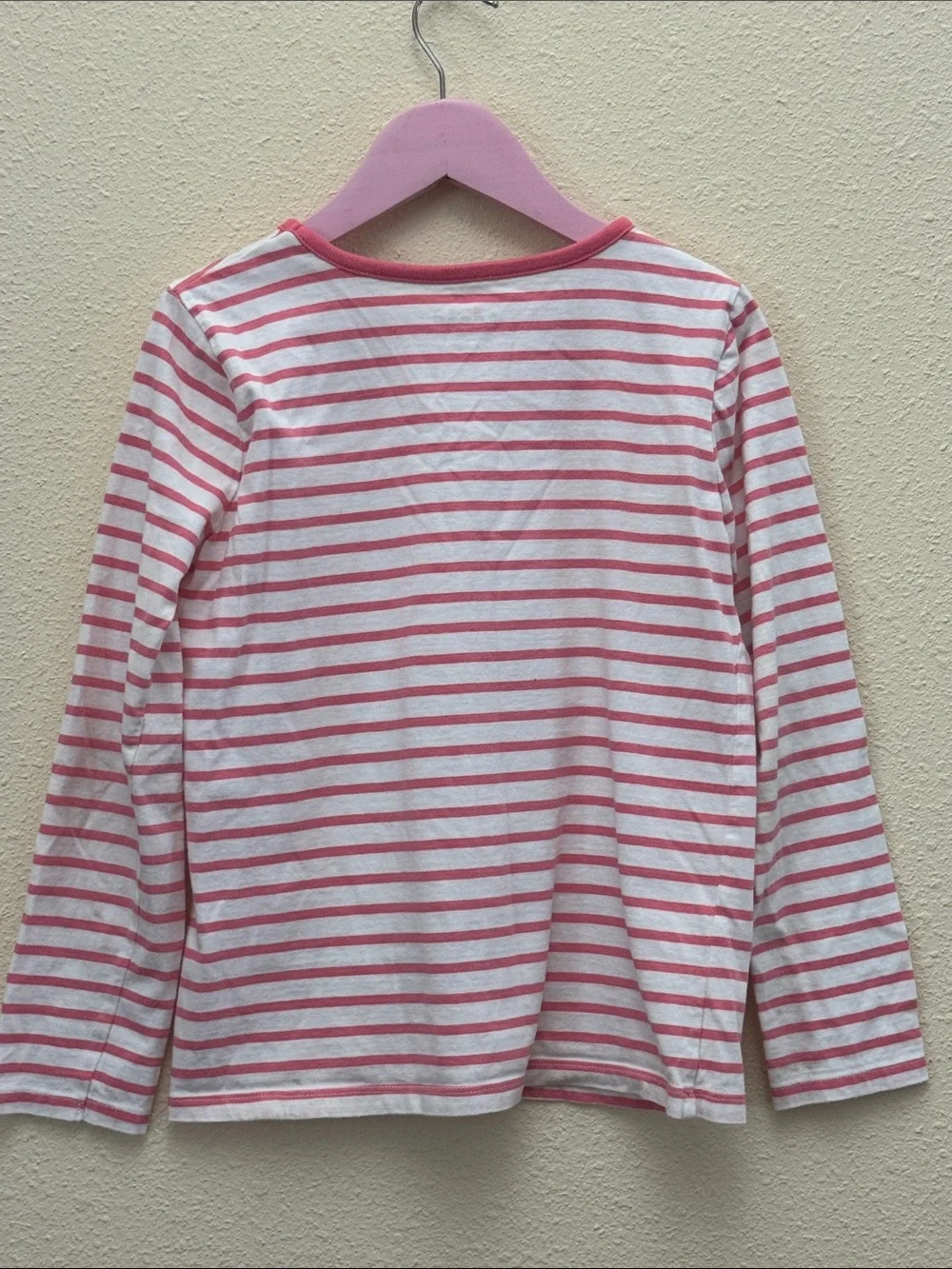 Mini Boden Girls' Pink Stripe Dachshund Applique Long-Sleeve Top Size 9-10Y